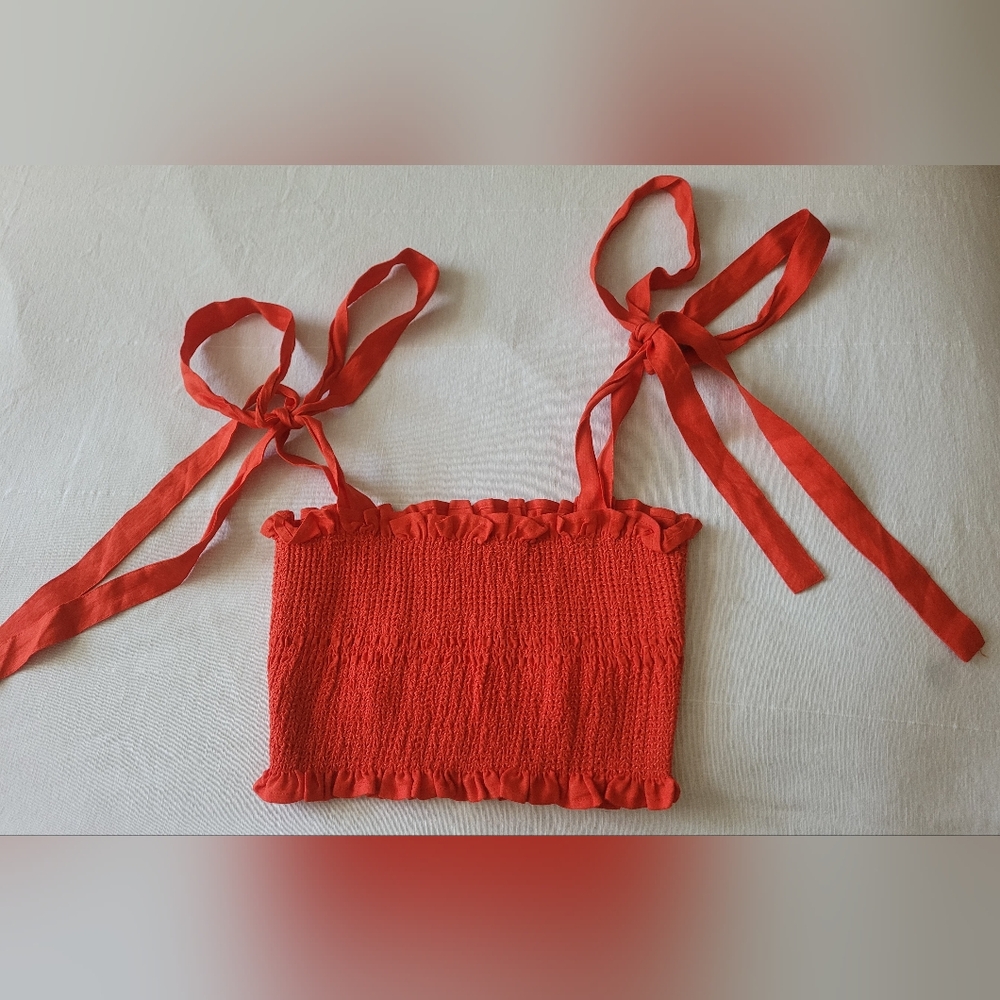 Capulet Sz Medium Red Smocked Tie-Strap Crop Top